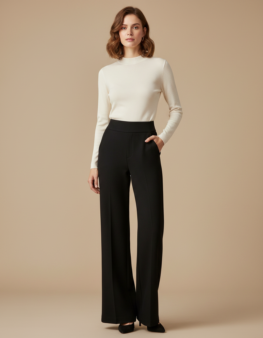 Pantalon Fluide Femme Noir Et Blanc - Polyester
