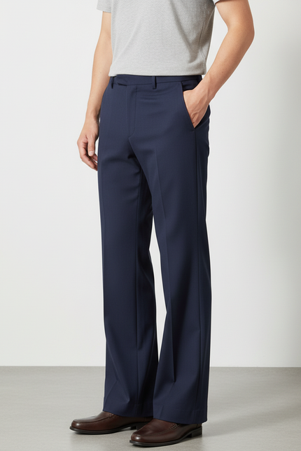 Pantalon Fluide Bleu Marine Droit Ample Homme Élégant - Gabardine