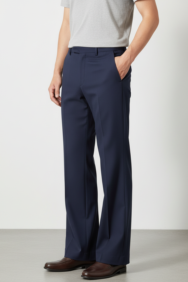 Pantalon Fluide Bleu Marine Droit Ample Homme Élégant - Gabardine