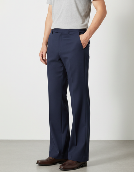 Pantalon Fluide Bleu Marine Droit Ample Homme Élégant - Gabardine