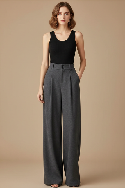 Pantalon Fluide Femme Automne Hiver - Gris Polyester