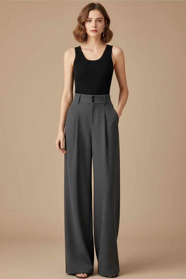 Pantalon Fluide Femme Automne Hiver - Gris Polyester