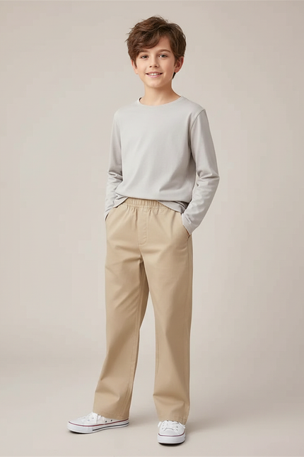 Pantalon Fluide Beige Coton Décontracté Enfant