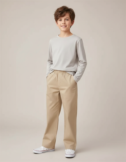 Pantalon Fluide Beige Coton Décontracté Enfant