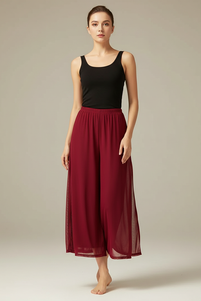 Pantalon Fluide Bordeaux Gaze Ample Danse Classique - Polyester