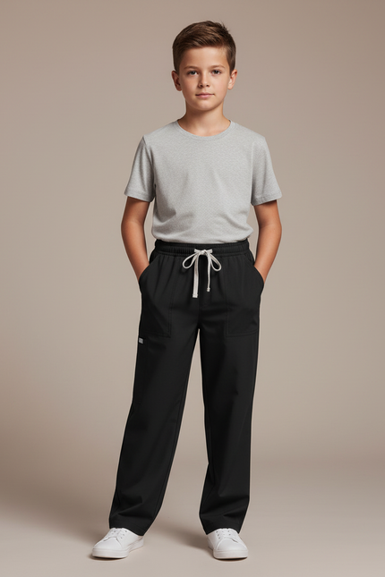 Pantalon Fluide Noir Ample Cordon Garçon - Polyester
