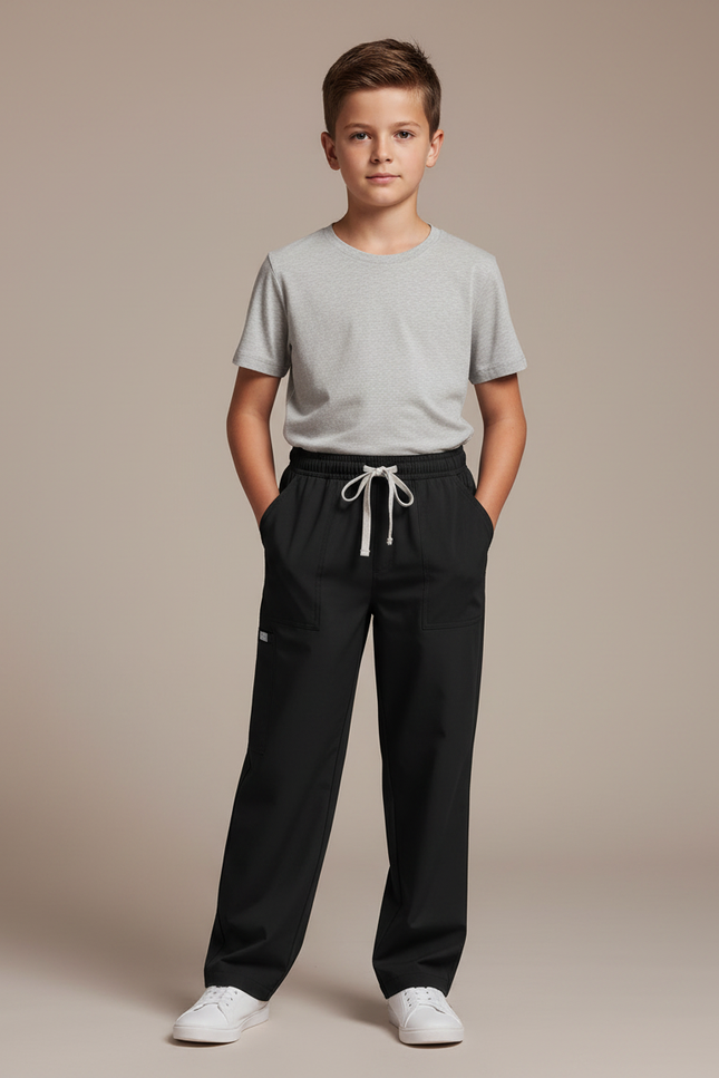 Pantalon Fluide Noir Ample Cordon Garçon - Polyester