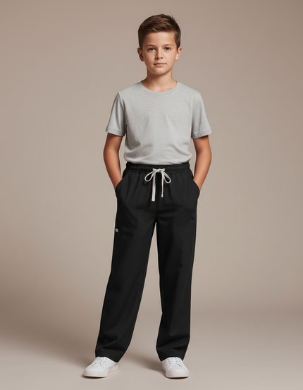 Pantalon Fluide Noir Ample Cordon Garçon - Polyester
