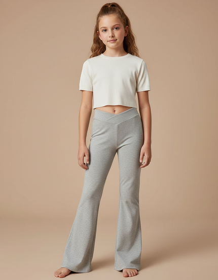 Pantalon Fluide Gris Évasé Côtelé Confortable Fille - Molleton