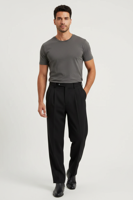Pantalon Fluide Homme Noir Coupe Ample Viscose Chic Mi-saison - Polyester