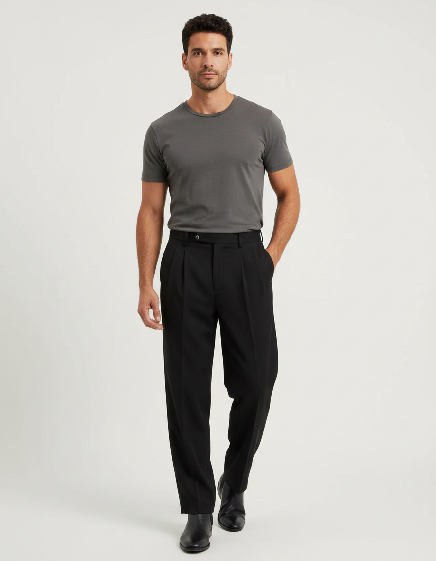 Pantalon Fluide Homme Noir Coupe Ample Viscose Chic Mi-saison - Polyester
