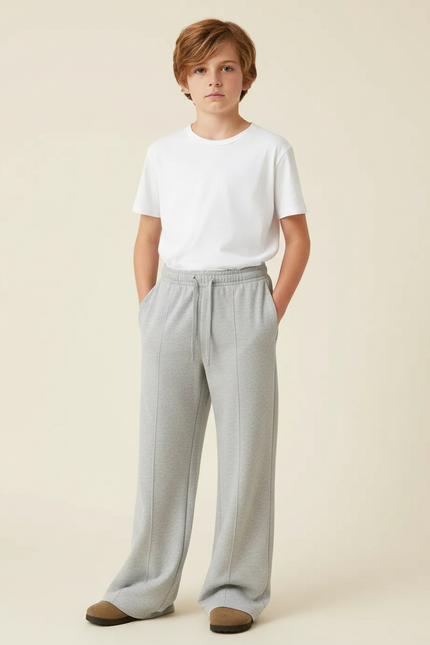 Pantalon Fluide Gris Ample Cordon Décontracté Fille - Molleton