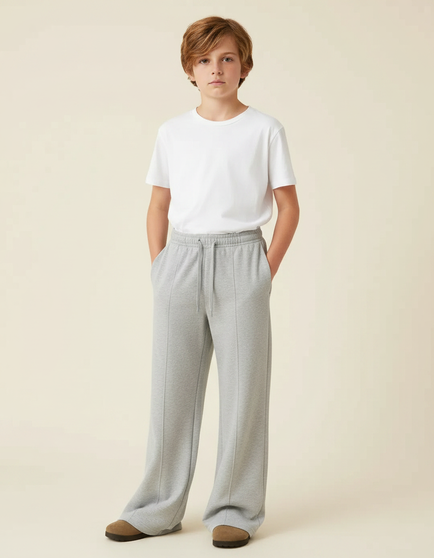 Pantalon Fluide Gris Ample Cordon Décontracté Fille - Molleton