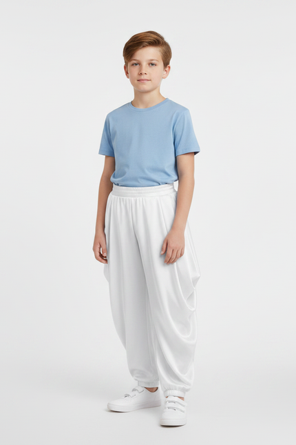 Pantalon Fluide Blanc Satiné Ample Harem Garçon