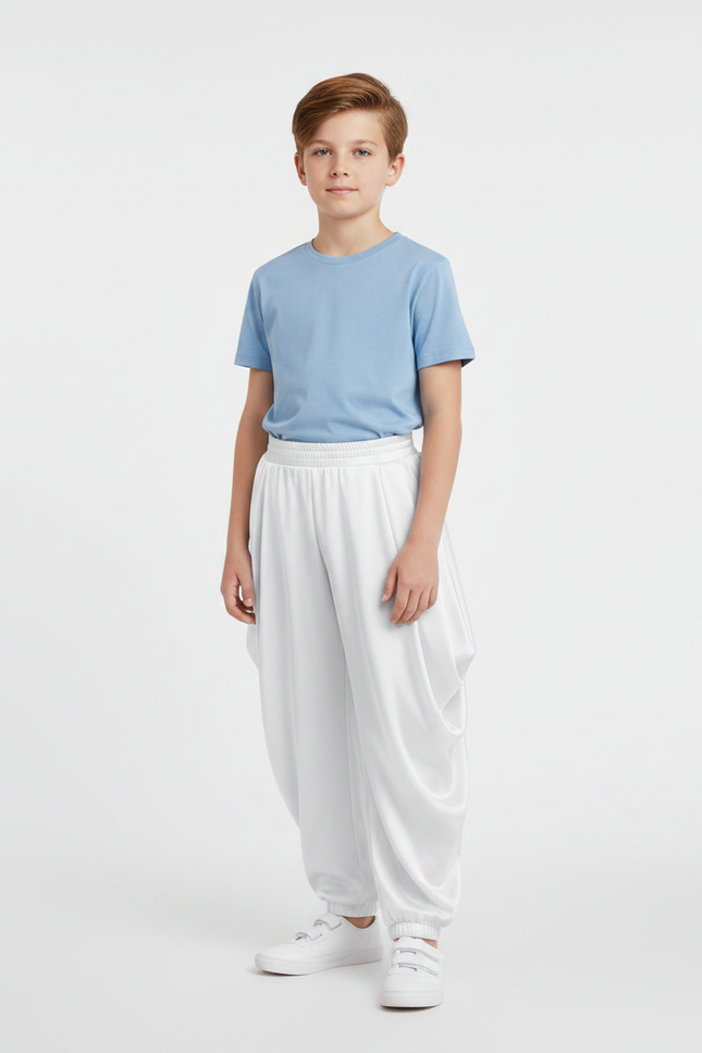 Pantalon Fluide Blanc Satiné Ample Harem Garçon