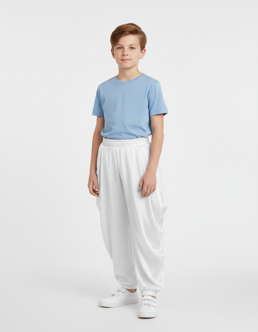 Pantalon Fluide Blanc Satiné Ample Harem Garçon