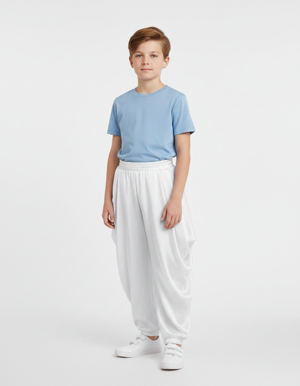 Pantalon Fluide Blanc Satiné Ample Harem Garçon