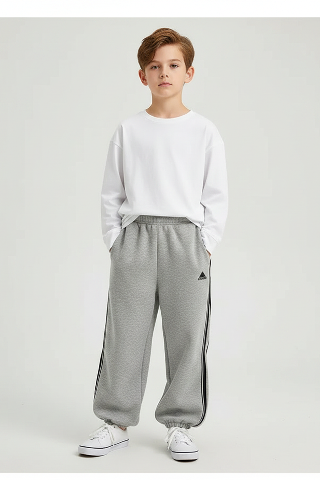 Pantalon Fluide Gris Ample Sport Décontracté Enfant - Molleton