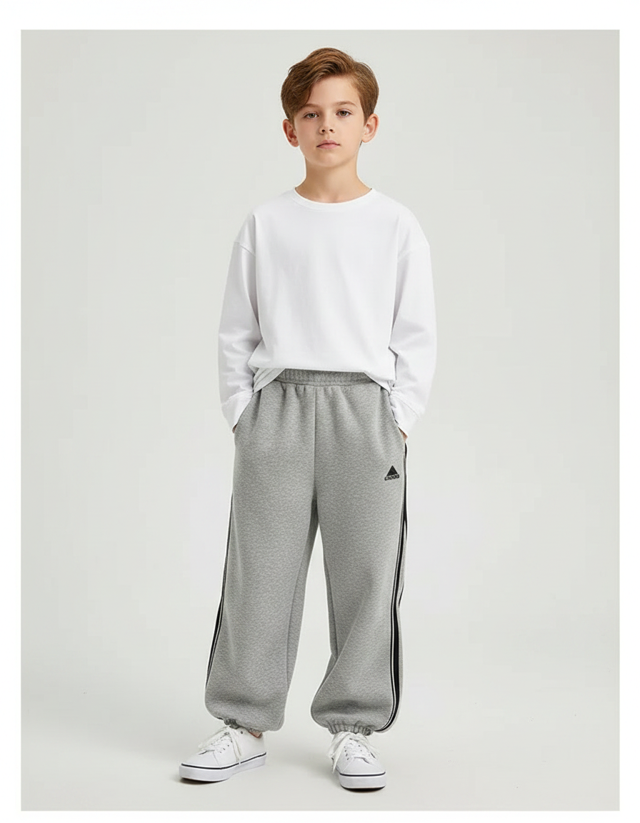 Pantalon Fluide Gris Ample Sport Décontracté Enfant - Molleton