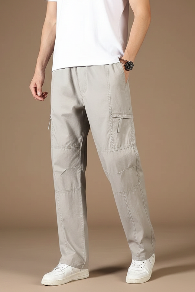 Pantalon Fluide Cargo Gris Homme Décontracté Confortable - Toile