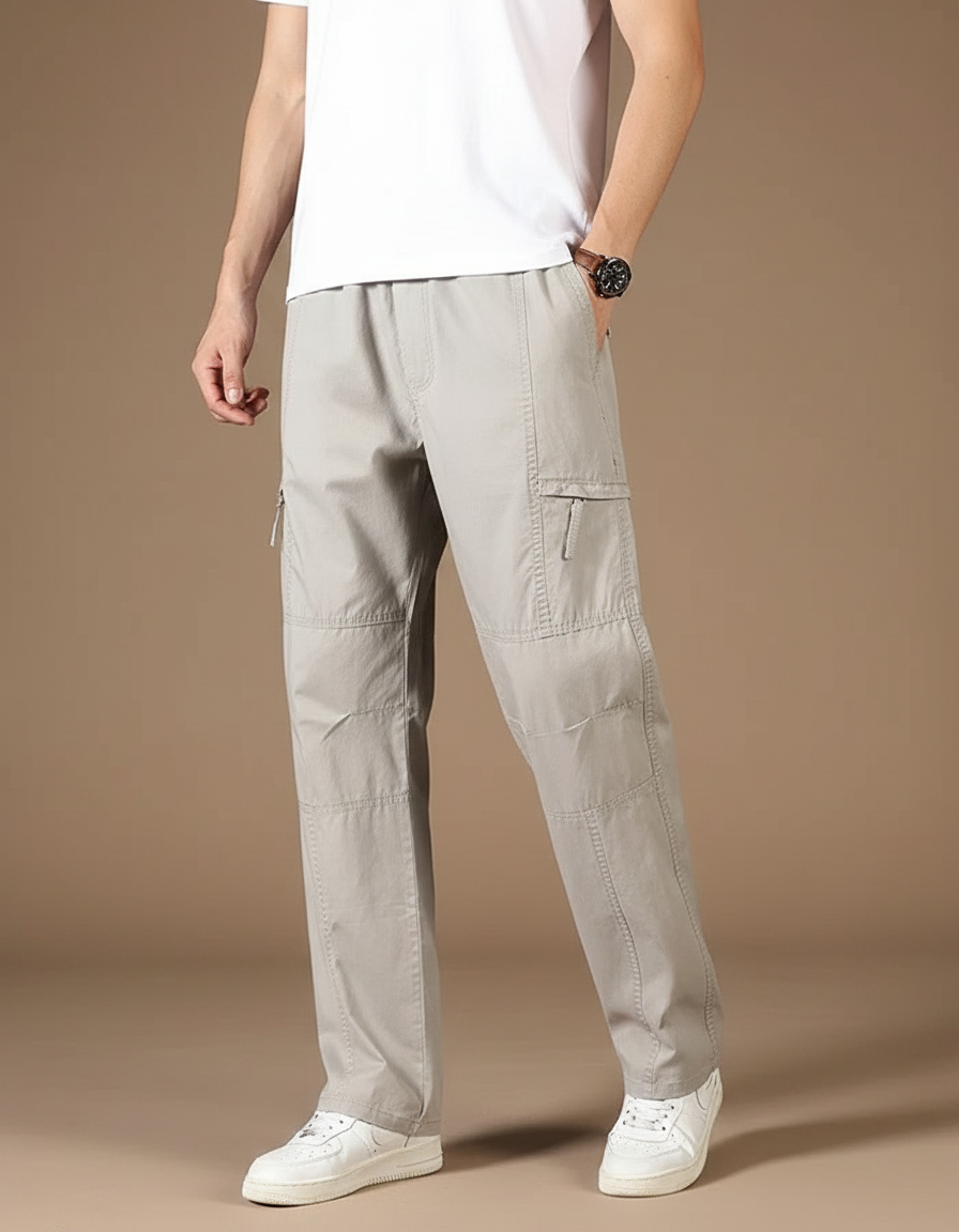 Pantalon Fluide Cargo Gris Homme Décontracté Confortable - Toile