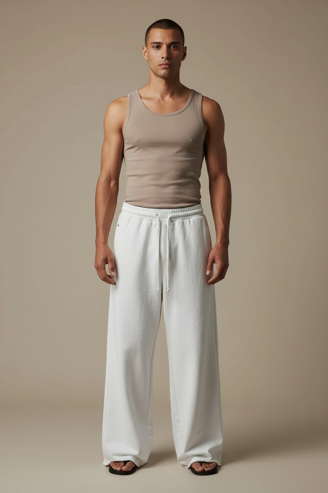 Pantalon Fluide Blanc Ample Décontracté Coton Homme - Molleton