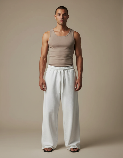 Pantalon Fluide Blanc Ample Décontracté Coton Homme - Molleton