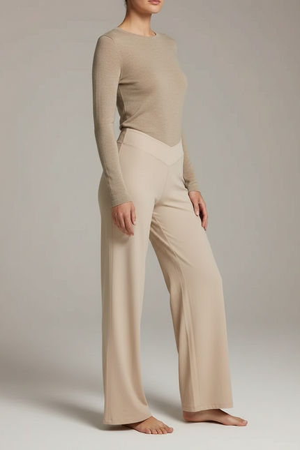 Pantalon Fluide Beige Ample Confortable Yoga Femme - Maille