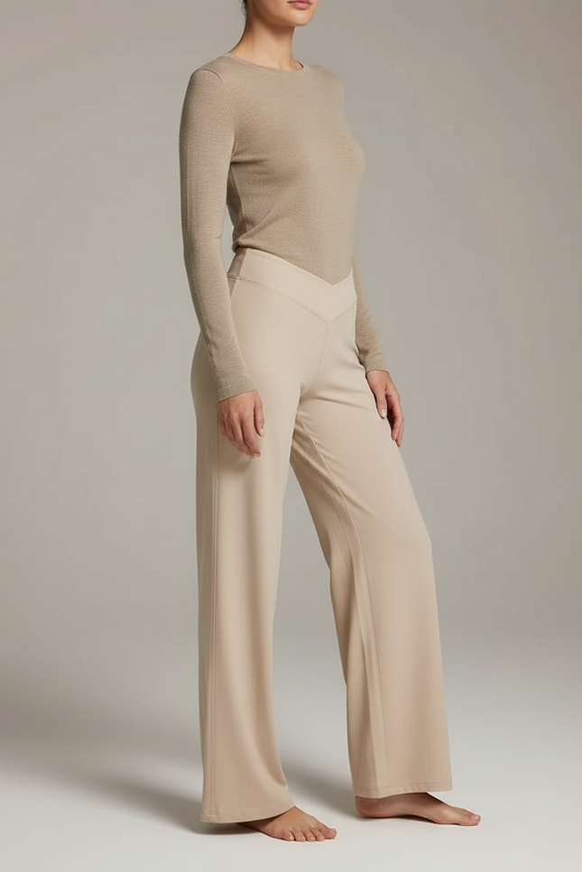 Pantalon Fluide Beige Ample Confortable Yoga Femme - Maille