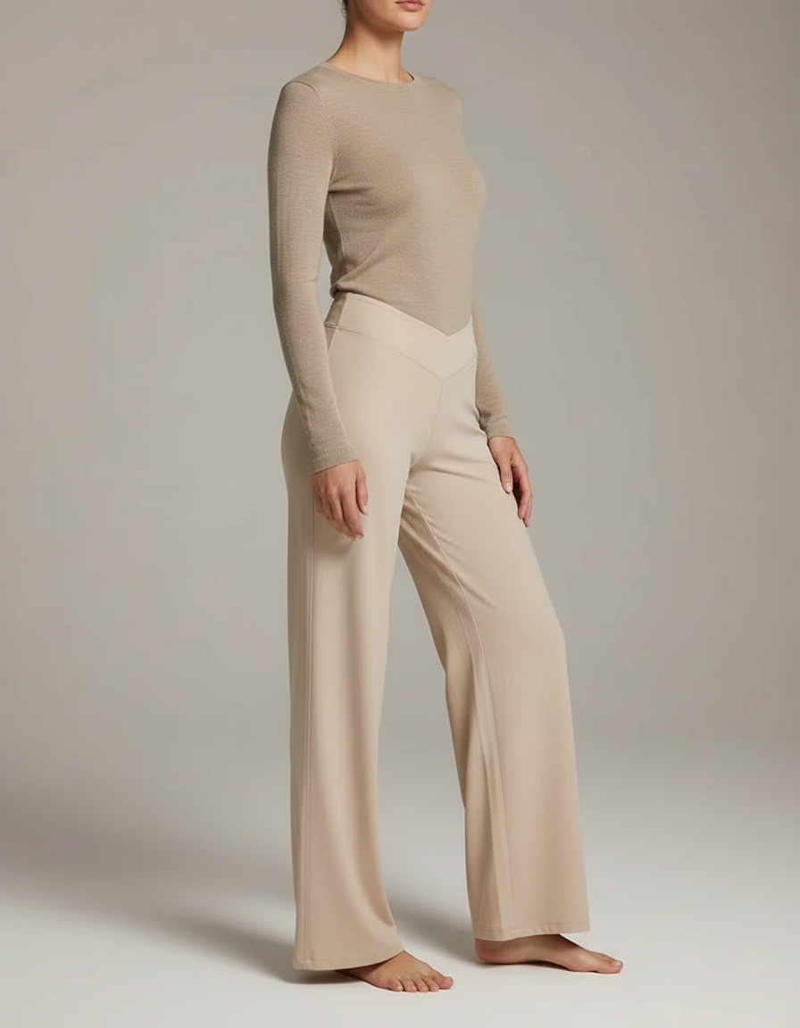Pantalon Fluide Beige Ample Confortable Yoga Femme - Maille