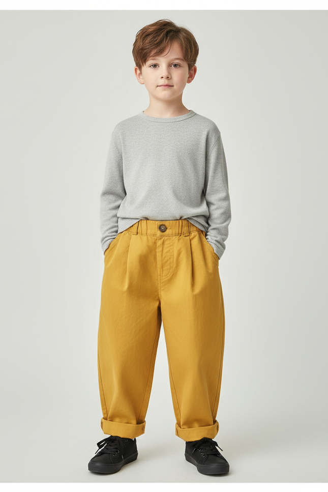 Pantalon Fluide Jaune Ample Coton Décontracté Enfant