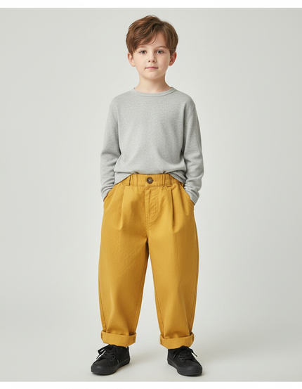 Pantalon Fluide Jaune Ample Coton Décontracté Enfant