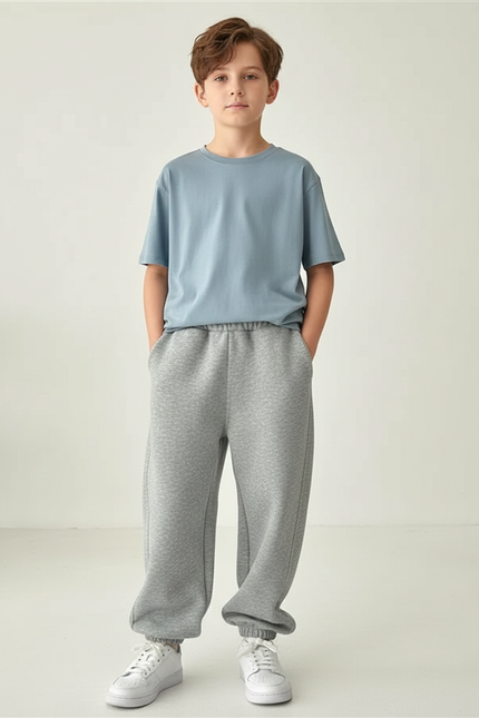 Pantalon Fluide Gris Ample Molletonné Décontracté Garçon