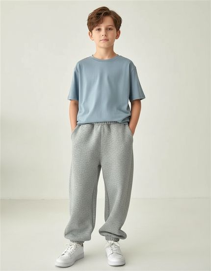 Pantalon Fluide Gris Ample Molletonné Décontracté Garçon
