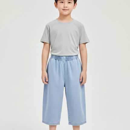 Pantalon Fluide Denim Bleu Ample Élastique Décontracté Garçon - Jean