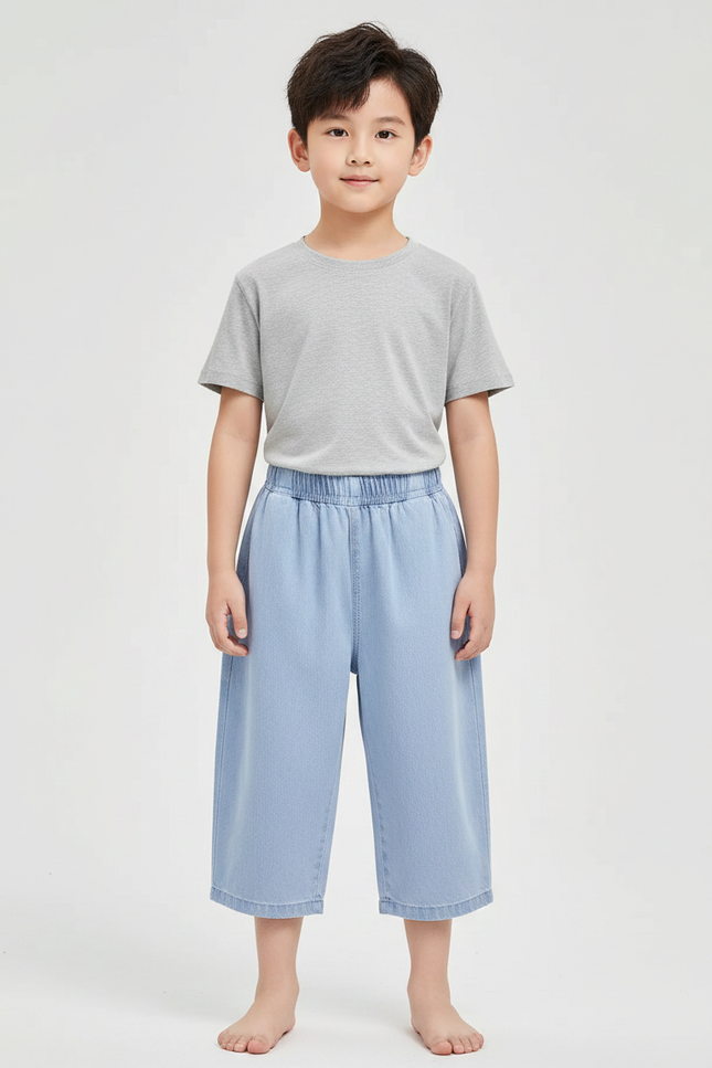 Pantalon Fluide Denim Bleu Ample Élastique Décontracté Garçon - Jean