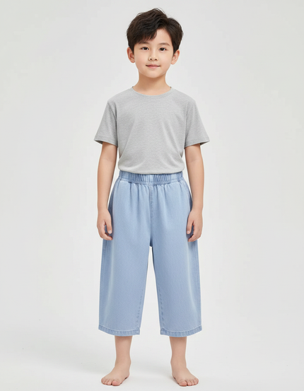 Pantalon Fluide Denim Bleu Ample Élastique Décontracté Garçon - Jean