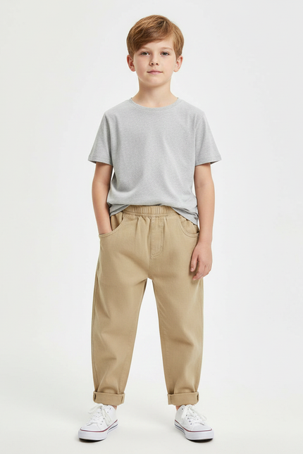 Pantalon Fluide Beige Ample Coton Enfant Décontracté