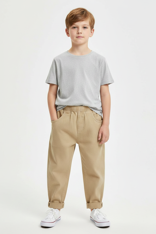 Pantalon Fluide Beige Ample Coton Enfant Décontracté