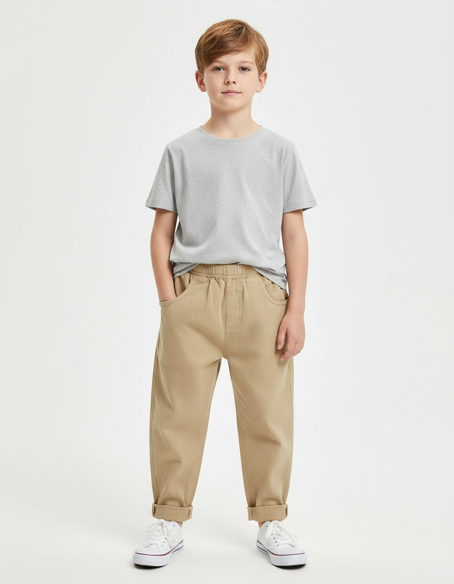 Pantalon Fluide Beige Ample Coton Enfant Décontracté