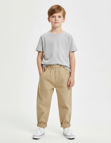 Pantalon Fluide Beige Ample Coton Enfant Décontracté