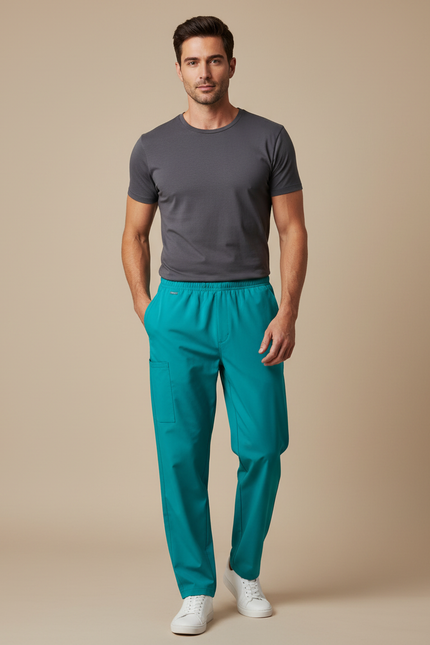 Pantalon Fluide Vert Émeraude Droit Décontracté Homme - Polyester