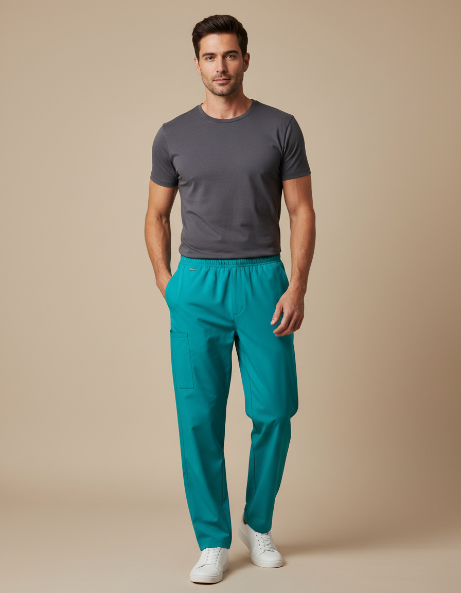 Pantalon Fluide Vert Émeraude Droit Décontracté Homme - Polyester