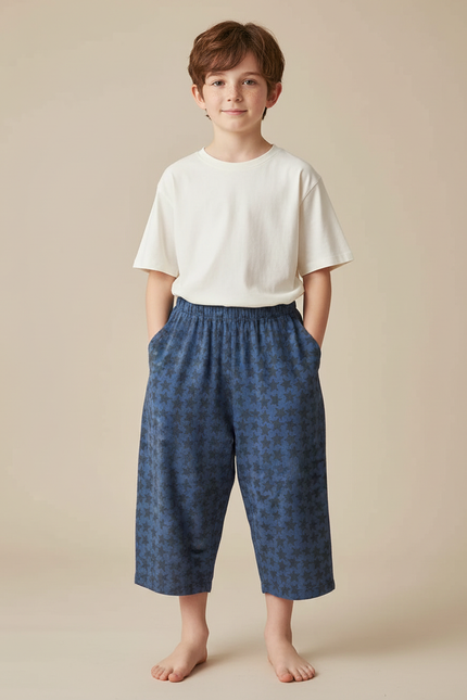 Pantalon Fluide Bleu Étoiles Ample Coton Enfant
