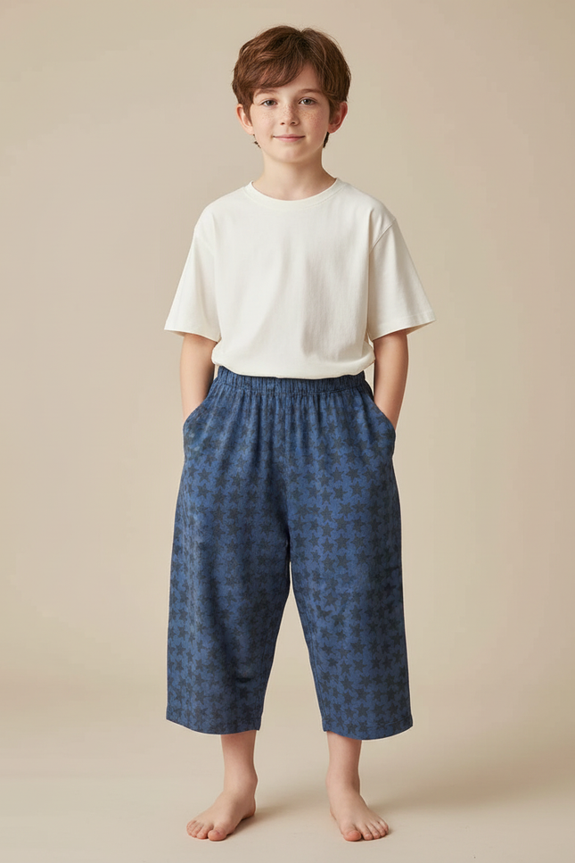 Pantalon Fluide Bleu Étoiles Ample Coton Enfant