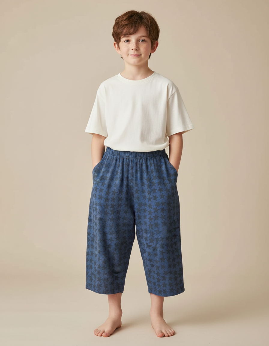 Pantalon Fluide Bleu Étoiles Ample Coton Enfant