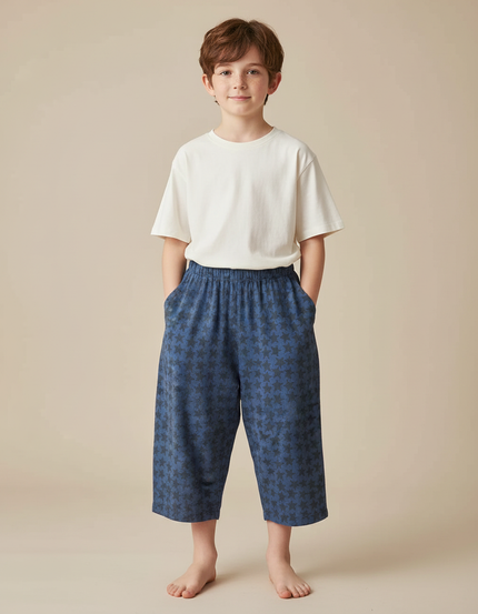 Pantalon Fluide Bleu Étoiles Ample Coton Enfant