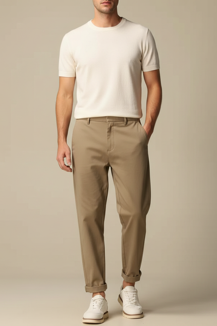 Pantalon Fluide Kaki Coton Décontracté Homme