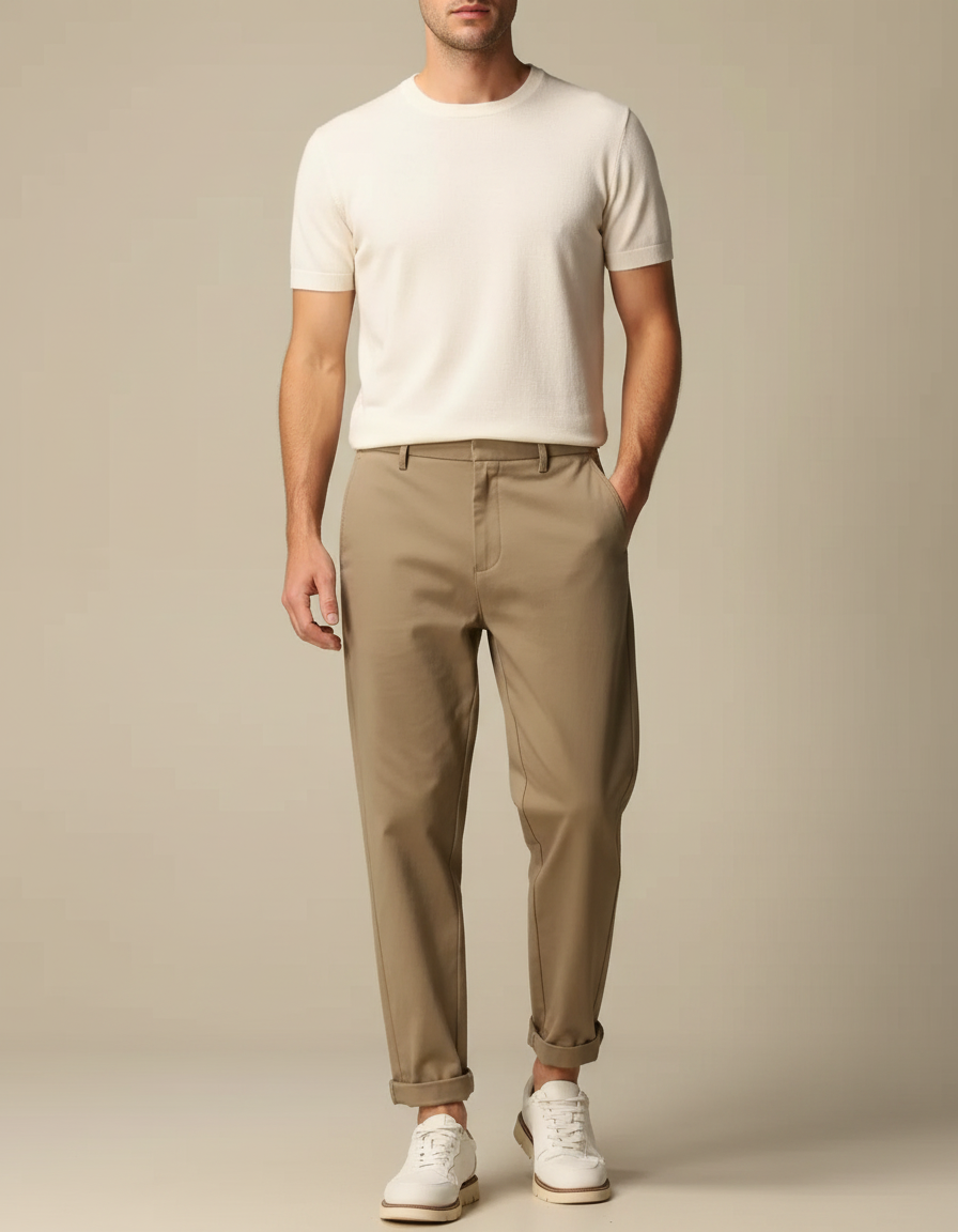 Pantalon Fluide Kaki Coton Décontracté Homme
