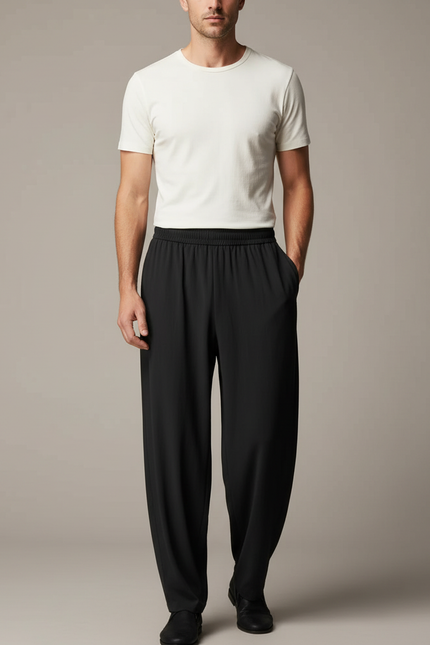 Pantalon Fluide Homme Noir Coupe Ample - Viscose